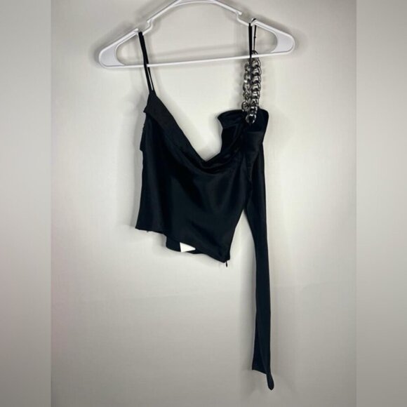 NWT ZARA Satin Crop Top One Shoulder Asymmetric Chain‎ Strap 4661/406/800 Sz XS - Picture 7 of 14